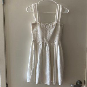 White Linen Smocked Mini Dress NWOT